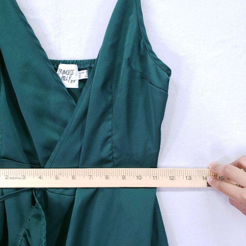 Princess Polly Green Lightweight Silky Sleeveless Short Mini Wrap Dress Size 4 - Picture 7 of 16